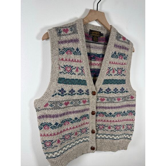 Eddie Bauer VINTAGE Fair Isle Heritage Wool Knit Vest, Large - Picture 3 of 7